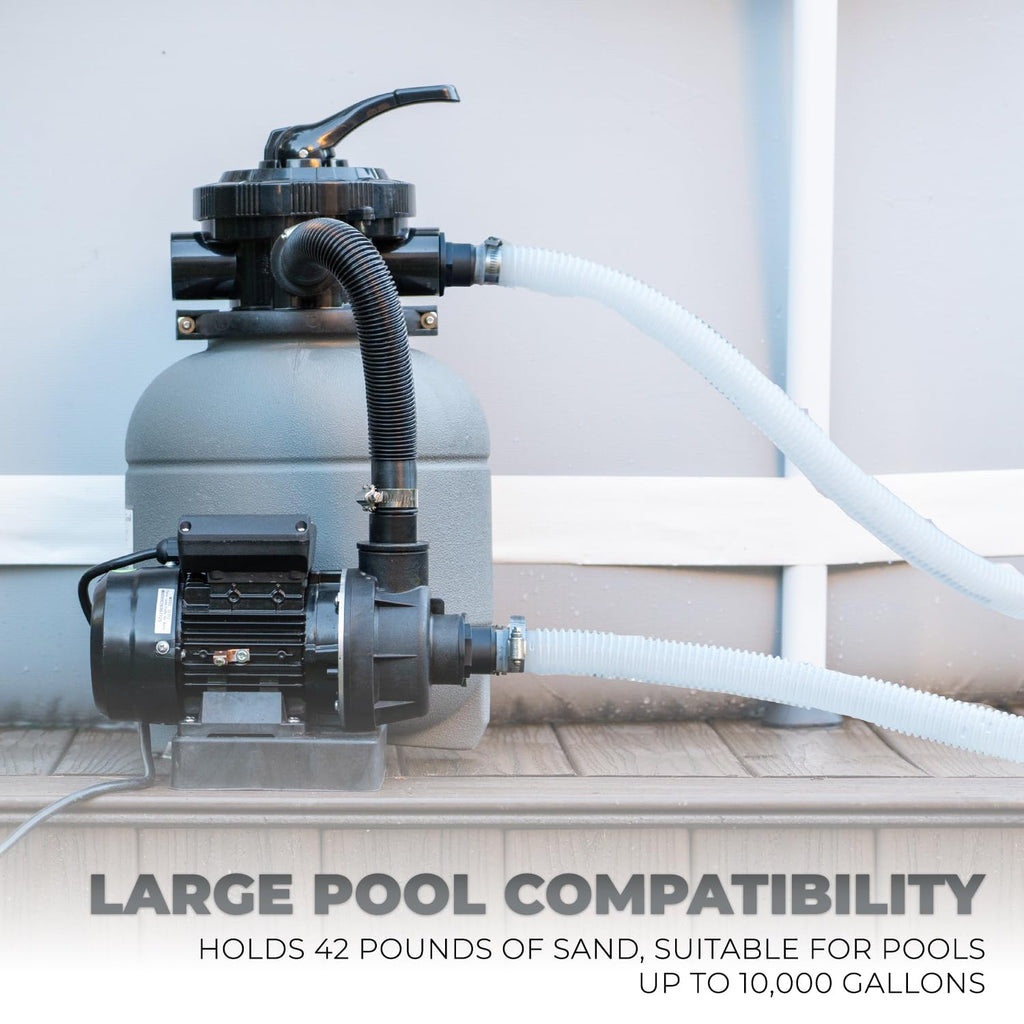 XtremepowerUS 12" Sand Filter for Above-Ground Swimming Pools Max 2,400GPH 7-Way Multi-Port Valve Pool Pump Up to 10,000 Gallons Strainer Basket (Include Filter Media)