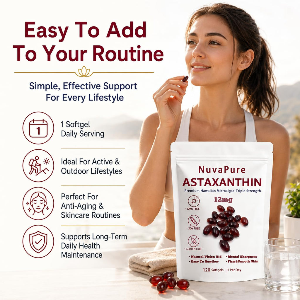 glowdrop NuvaPure Astaxanthin with MCT Oil, 12mg Per Serving, Astaxanthin from Microalgae, Antioxidant Supplement for Daily Wellness, 120 Softgels