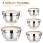 Umite Chef Mixing Bowls with Airtight Lids Set, 8PCS Stainless Steel Nesting Bowls with Grater Attachments, Non-Slip Bottoms, 5, 4, 3.5, 2, 1.5QT for Mixing & Serving