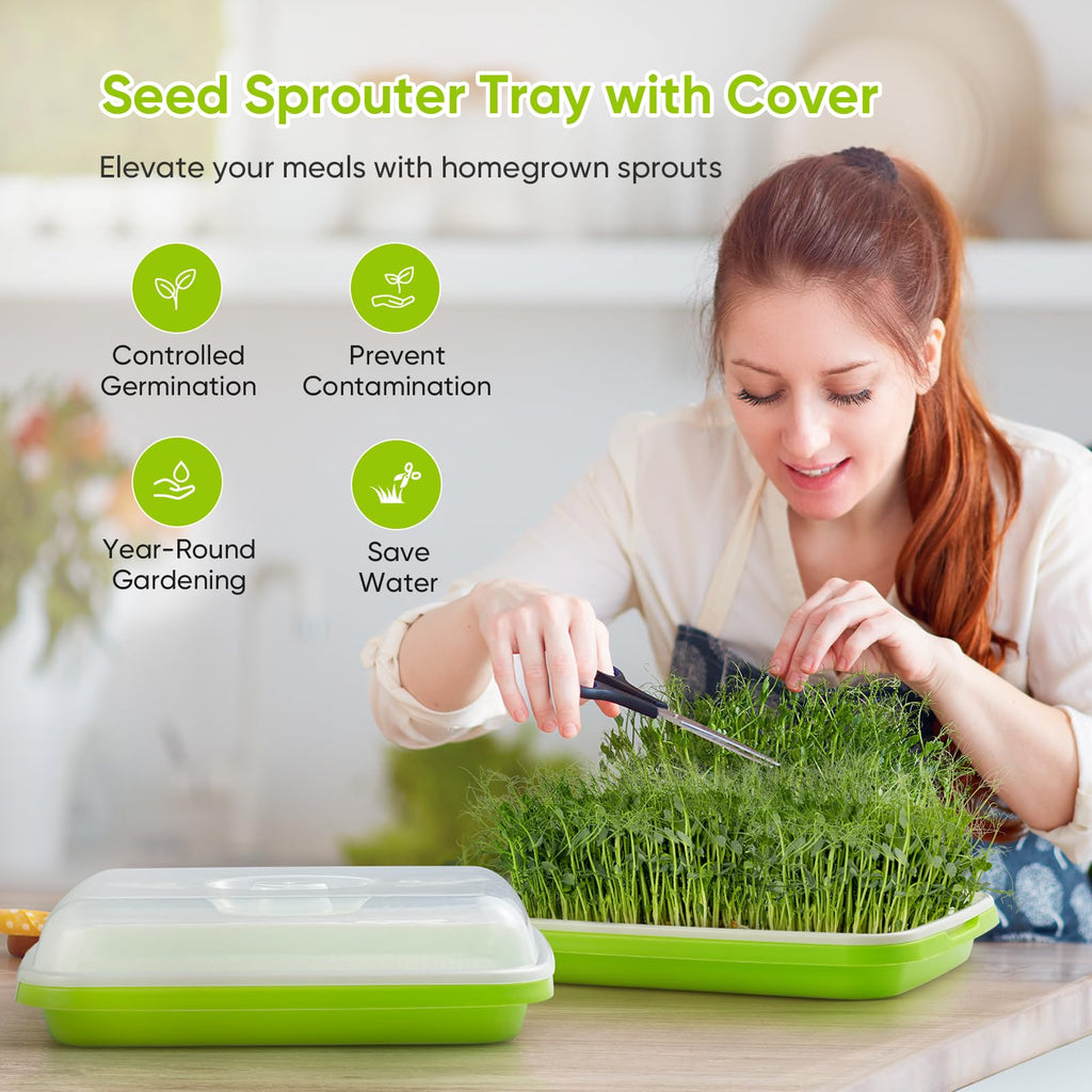 FELISTORY 6 Pack Green Seed Sprouter Trays with Lid, Soil-Free Cultivation Germination Tray, Nursery Tray with Planting Paper for Indoors or Outdoors