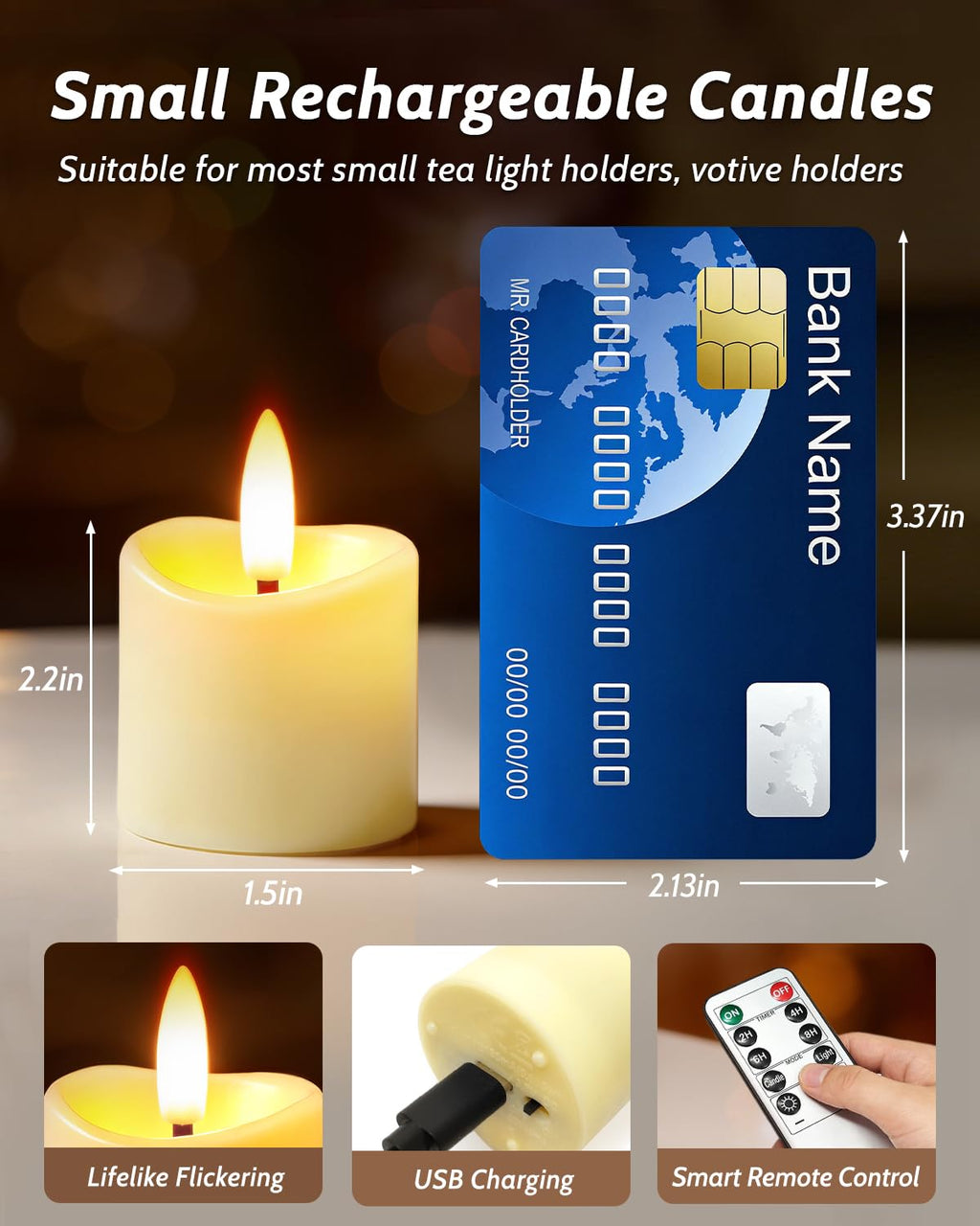 NVJGROP 6 Pack Small Rechargeable Flameless Candles with Remote Timer
