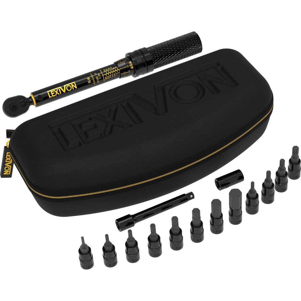LEXIVON Bike Torque Wrench 1/4-Inch Dr. 15-Piece Kit | 72-Tooth Gear, Dual-Direction Click Type 2~26 Nm / 17.7~230.1 in-lb (LX-191)