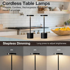 Rechargeable Cordless Table Lamp, 4000mAh Battery Operated, Black, 2 Pack