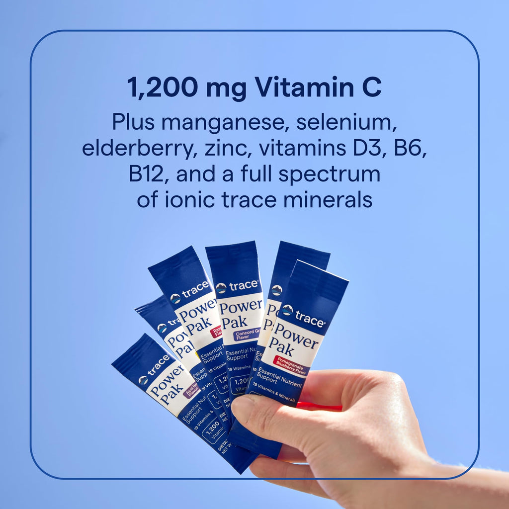 Trace Minerals Power Pak Multivitamin and Multimineral Packets - Electrolyte Support - 1200 mg Vitamin C plus 70+ Trace Minerals - Sugar Free - Citrus Flavor - 30 Packets