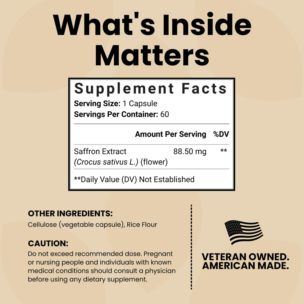 Luma Nutrition Saffron Extract Capsules - Premium Saffron Supplements - 88.50 mg Pure Saffron Pills - Mood Support - Eye Support - Made in The USA - 60 Capsules