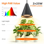 Bstrip Hanging Grow Light for Indoor Plants, Two Head One-Cord 50W
