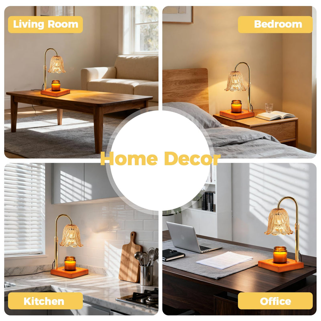 GODONLIF Flower Candle Warmer Lamp with Timer, Gold Electric Candle Lamp