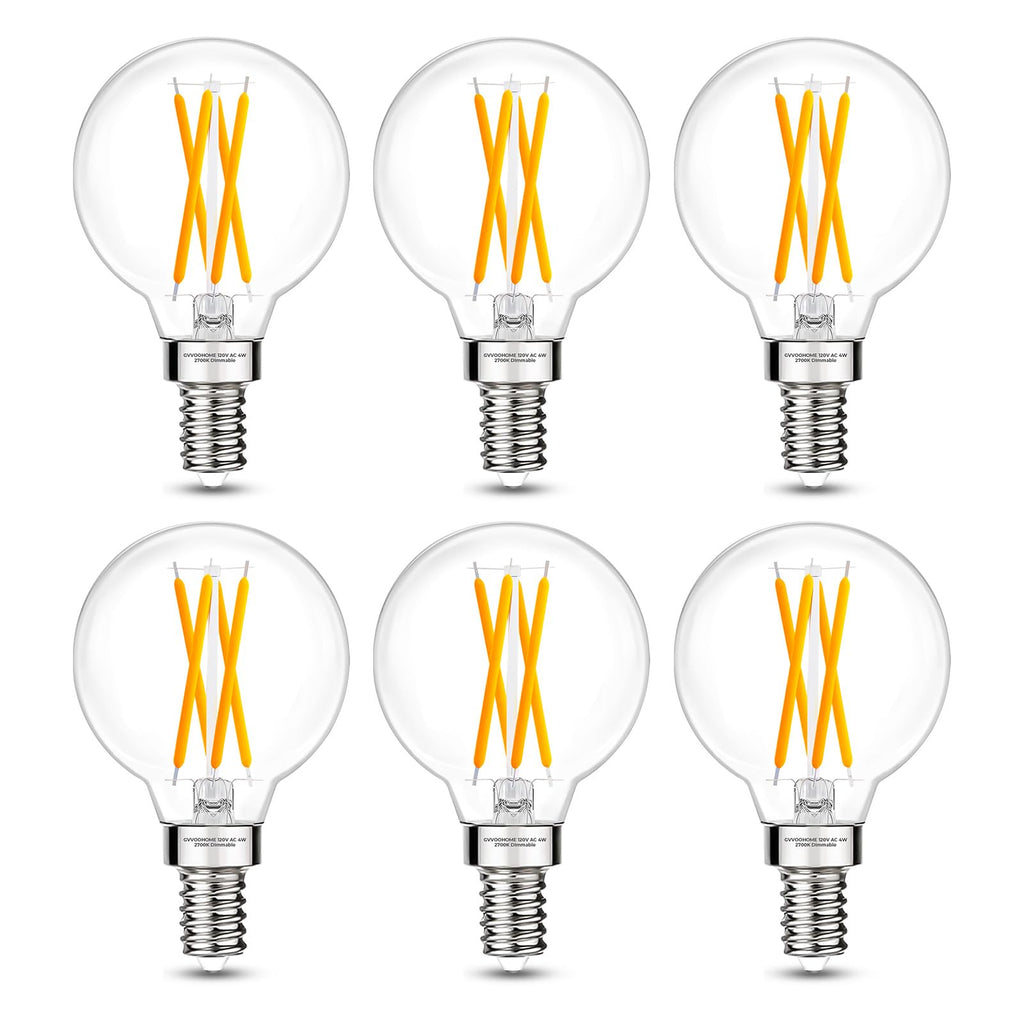 GvvooHome E12 G16.5 Candelabra Bulb, G16.5 Round Small Globe LED Bulb 2700K Warm White, Dimmable 4W 40W Equivalent, 400LM 90+CRI, Globe Light Bulbs Ideal for Ceiling Fans & Chandeliers, 6 Pack