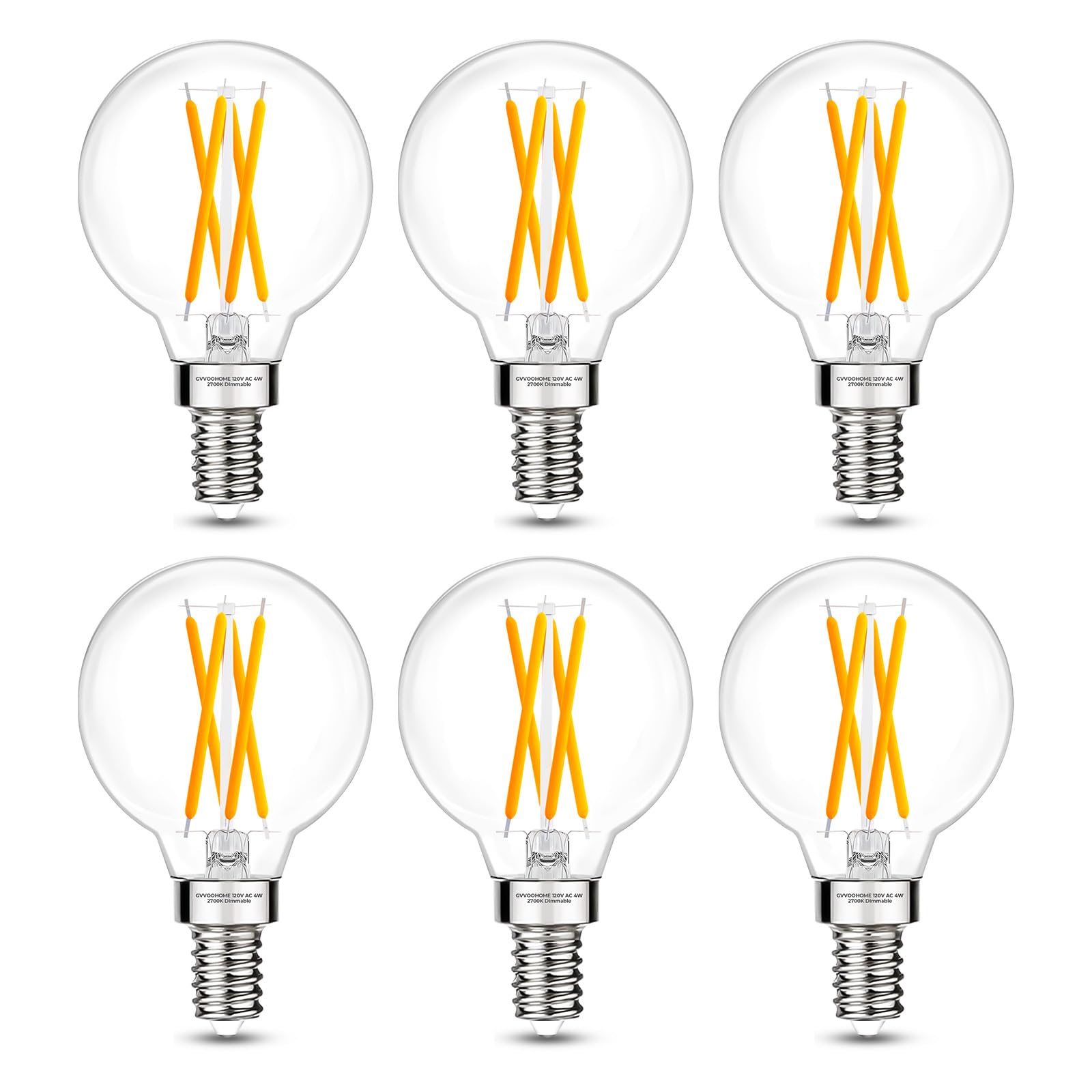 GvvooHome E12 G16.5 Candelabra Bulb, G16.5 Round Small Globe LED Bulb 2700K Warm White, Dimmable 4W 40W Equivalent, 400LM 90+CRI, Globe Light Bulbs Ideal for Ceiling Fans & Chandeliers, 6 Pack