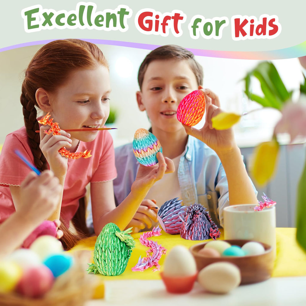 SHUWND 3D Printed Dragon Eggs with Dragons Inside – 4PCS Mini Articulated Baby Dragon Toys, Mystery Fidget Egg Set for Kids & Adults, Fantasy Desk Decor & Collectible Gifts