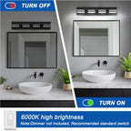 IZORRO LED Modern Bathroom Lights Fixtures(4-Light,Dimmable,360°Rotate),Matte Black Acrylic Wall Lighting,Vanity Lights for Bathroom Over Mirror - 6000k 24In （No Assembly Required）