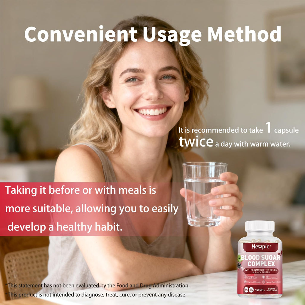 Blood Sugar Complex Supplement – Natural with 20 Active Herbs and Vitamins, Including Cinnamon, Bitter Melon, Black Pepper, Licorice, Vegan, Non-GMO, Gluten-Free, 120 Capsules