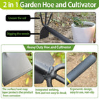 Garden Hoe and Cultivator, Long Heavy Duty Hand Hoe with Tiller, 2 Section Handle, Carbon Steel Blade, Cultivator Hoe Garden Tools for Loosening Soil, Digging