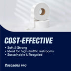 Cascades PRO Select Jumbo Bath Tissue – 2-Ply Toilet Paper – Fits Universal Jumbo Roll Dispensers – Soft, Durable, and Septic Safe – 500' Length/Roll, 12 Rolls/Box – B080 – White
