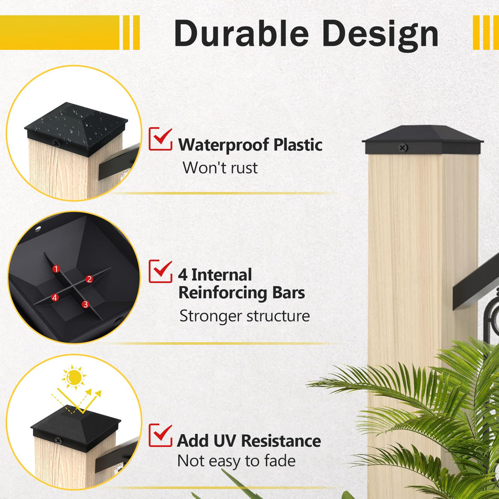 Goovilla 4x4 Post Caps Black(Actual 3.5" x 3.5"), 24 Pack Fence Post Caps with 48 Screws and Easy Installation, Sturdy Waterproof Plastic Deck Post Caps with Frosted Finishing Touch, Protect Wood Post