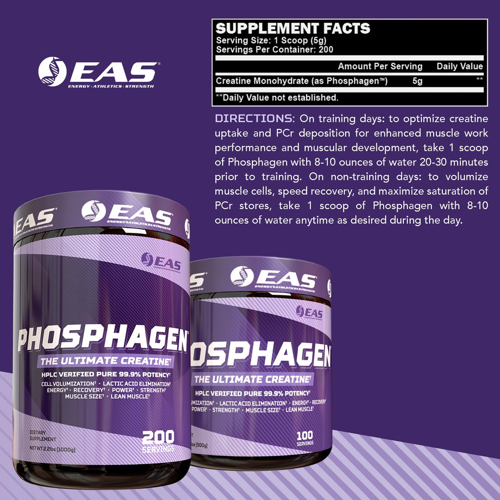 EAS Phosphagen Ultimate Creatine Powder | Power, Strength, Muscle Size, & Cell Volumization | Pure 99.9% Potency | 200 Servings (Unflavored)
