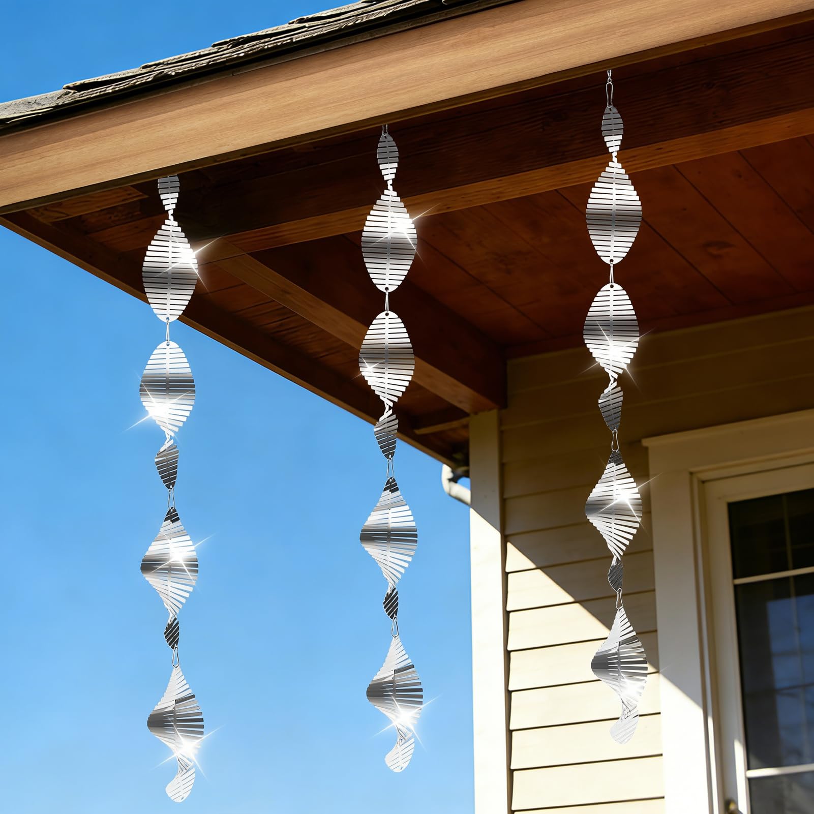 3pcs Reflective Wind Spinners Outdoor for Bird Scare – Stainless Steel Bird Reflectors to Keep Birds Away, Pinwheels for Yard and Garden Decor, Fishbone