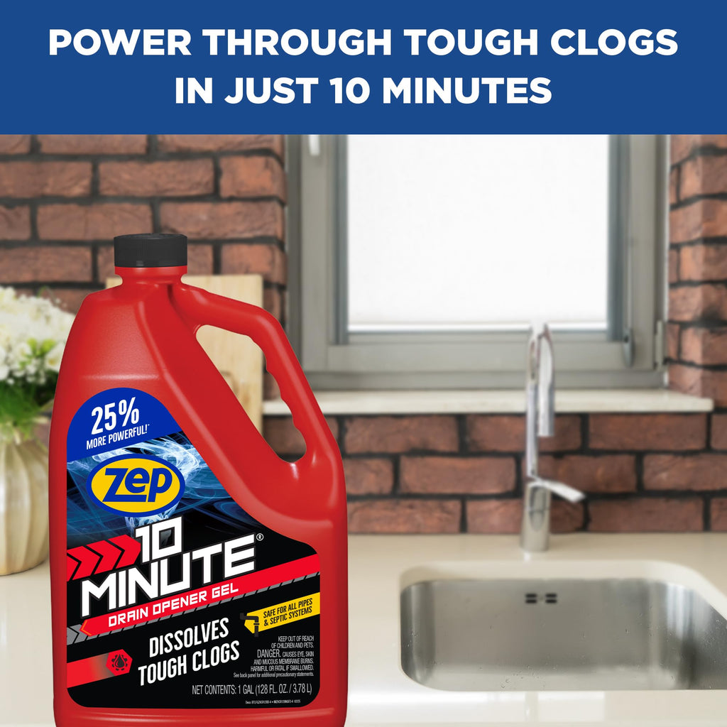 Zep 10 Minute Drain Opener Gel 1 Gallon (Case of 4) ZHCR128NG - Commercial Strength, Fast Acting and Safe for All Pipes