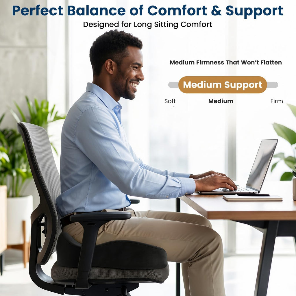 BlissTrends Memory Foam Seat Cushion for Office Chair & Car Seat, Black