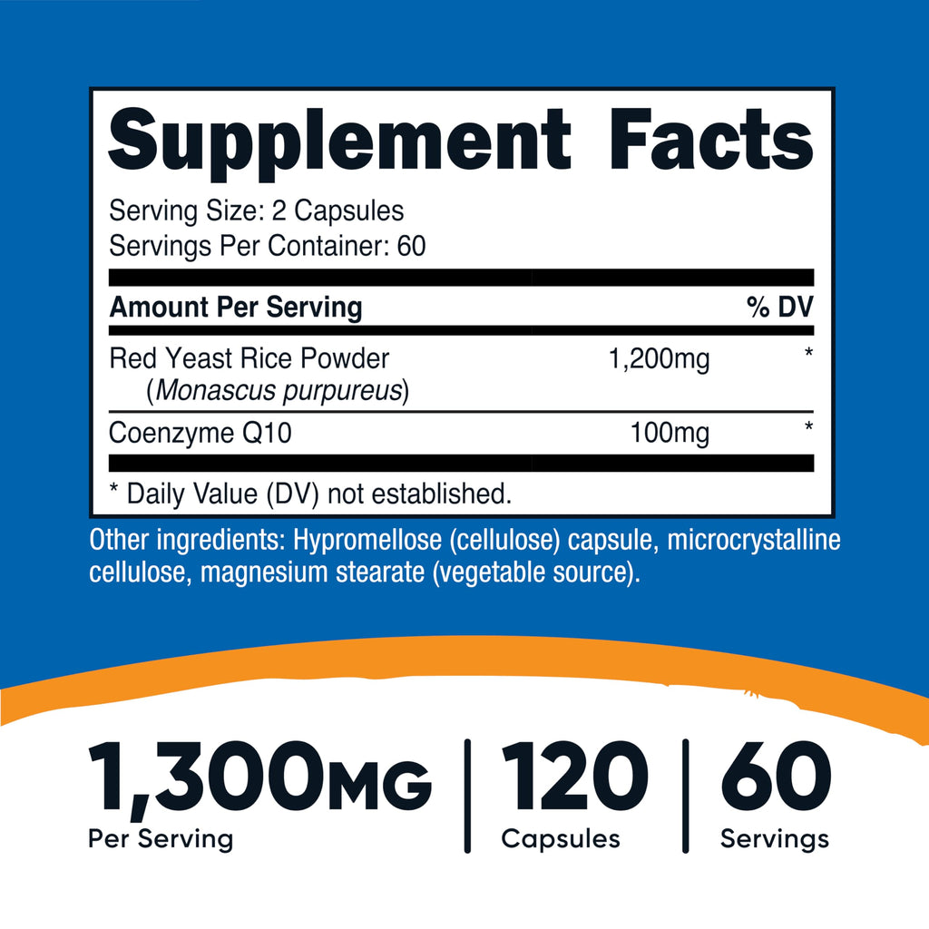 Nutricost Red Yeast Rice with CoQ10 1300mg, 120 Capsules, 60 Servings - Non-GMO, Gluten Free