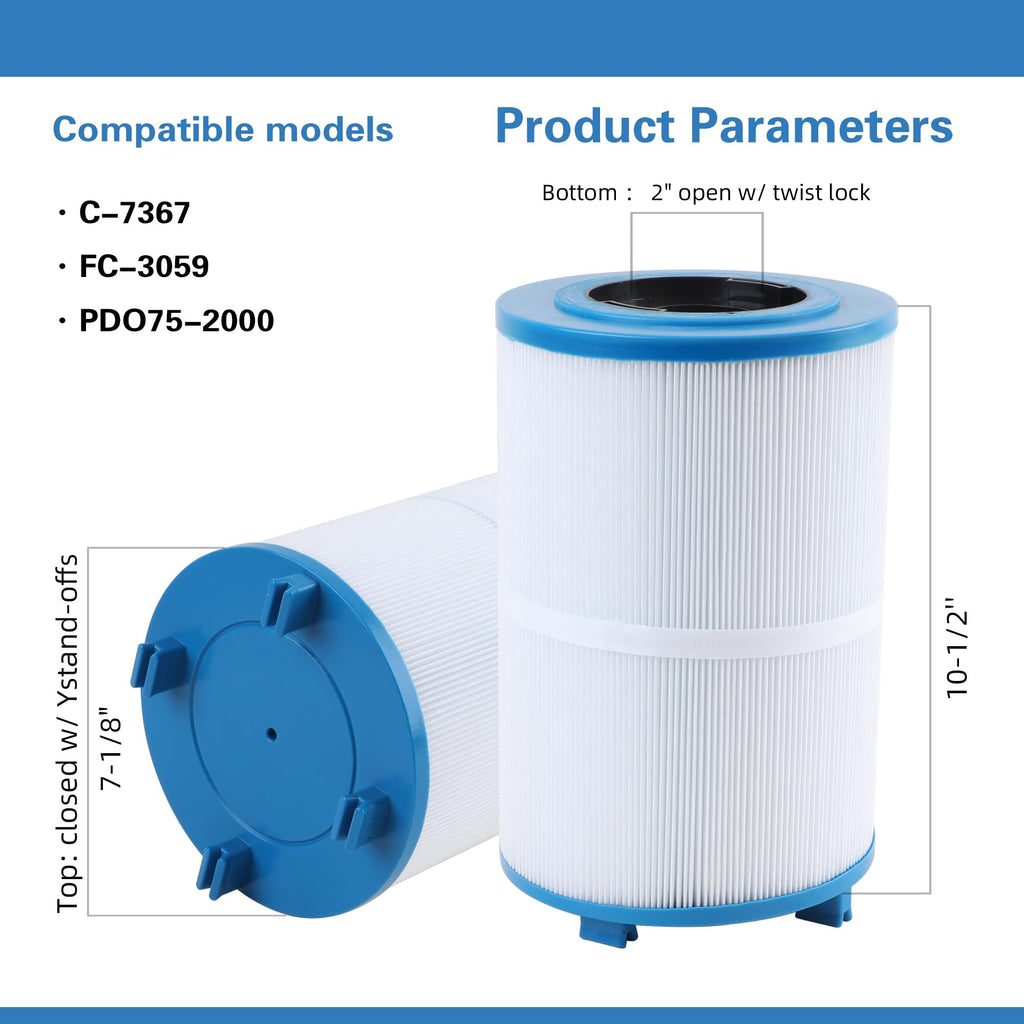 AmiBron C-7367 Dimension One Spa Filter, Compatible with PD075-2000, Dimension One 1561-00, FC-3059, 70759, Replaces XLS-7005, Aladdin 17541, Baleen AK-60035, 75 sqft Hot Tub Filter 2 Pack