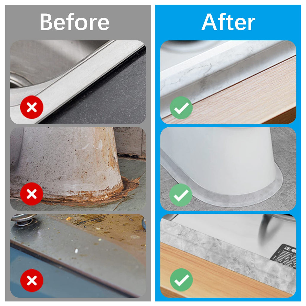 Caulk Tape Waterproof Self Adhesive, 2 Rolls Toilet Caulk Sealing Strip, Bathtub Caulking Sealant Tape for Kitchen, Bathroom, Countertop, Sink, Floor Wall Edge Protector(Grey Marble 1.5" x 10.5Ft)