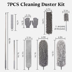 Microfiber Feather Duster Kit with Extension Pole, 7 PCS Washable Reusable Duster for Cleaning, 100'' Bendable Extendable Long Duster with Stainless Steel Pole for High Ceilings, Fans, Furniture & Car