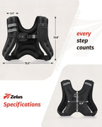 ZELUS Weighted Vest, 6lb/8lb/12lb/16lb/20lb/25lb/30lb Weight Vest with Reflective Stripe for Workout, Strength Training, Running, Fitness, Muscle Building, Weight Loss, Weightlifting, Black(8 lb)