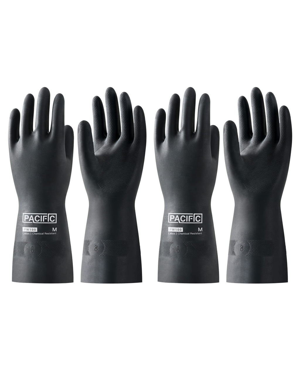 PACIFIC PPE 2 Pairs Chemical Resistant Gloves, Heavy Duty Industrial Rubber Gloves, Resist Acid, Alkali and Oil, 12.6", Medium