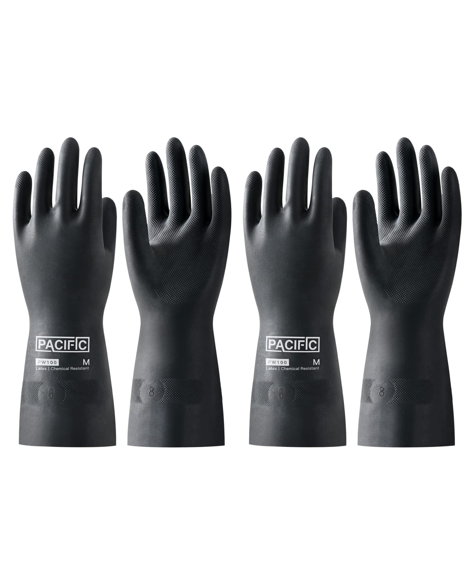 PACIFIC PPE 2 Pairs Chemical Resistant Gloves, Heavy Duty Industrial Rubber Gloves, Resist Acid, Alkali and Oil, 12.6", Medium