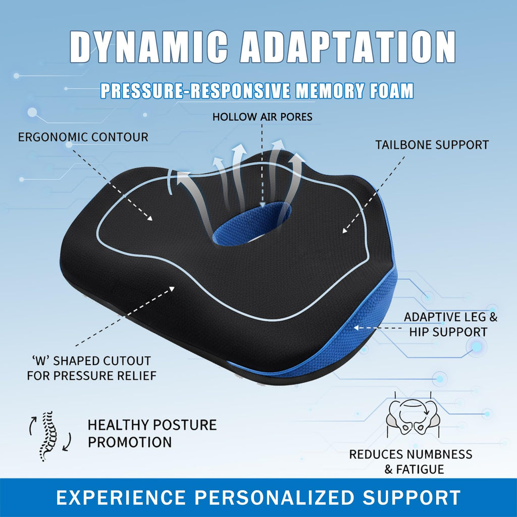 SereneSitz Orthopedic Seat Cushion, Ergonomic Memory Foam Seat Chair Cushion for Office Chair Cushion, Car Seat, Airplane, Sciatica & Back Pain Relief for Long Sitting
