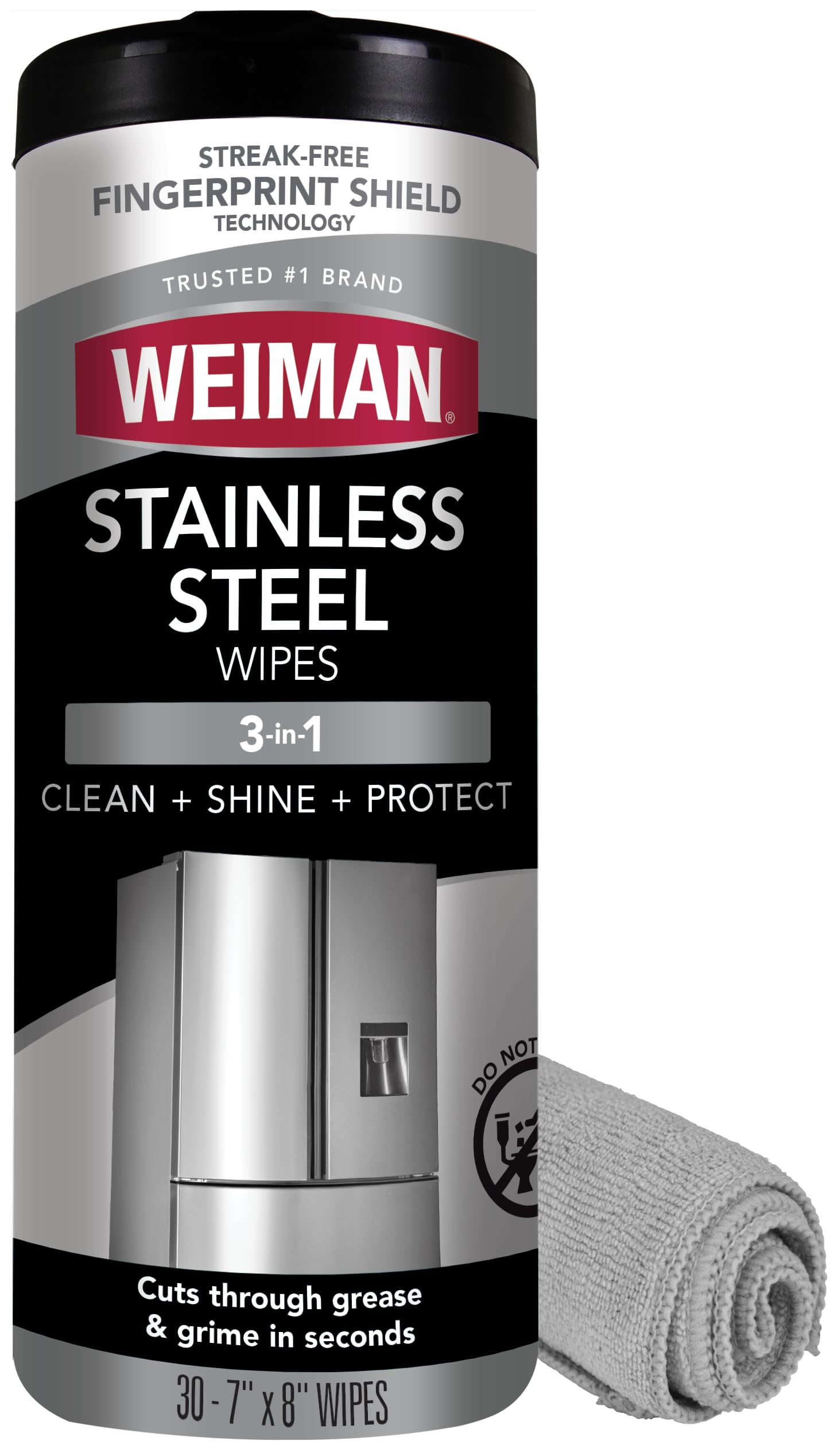 Weiman Stainless Steel Cleaner & Polish Kit, 1 Wipes & Cloth, Anti-Fingerprint, Removes Grease, Water Spots, Streaks & Residue, Polishing Cleaner Safe for Appliances, Chrome, Sinks & Grill Exteriors