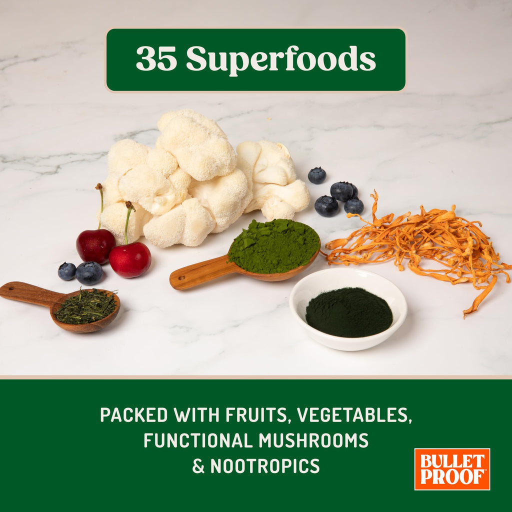 Bulletproof Greens Packets, 15 Count, Daily Greens Powder with Superfoods and Nootropics, Full Serving of Vegetables, Essential Nutrients