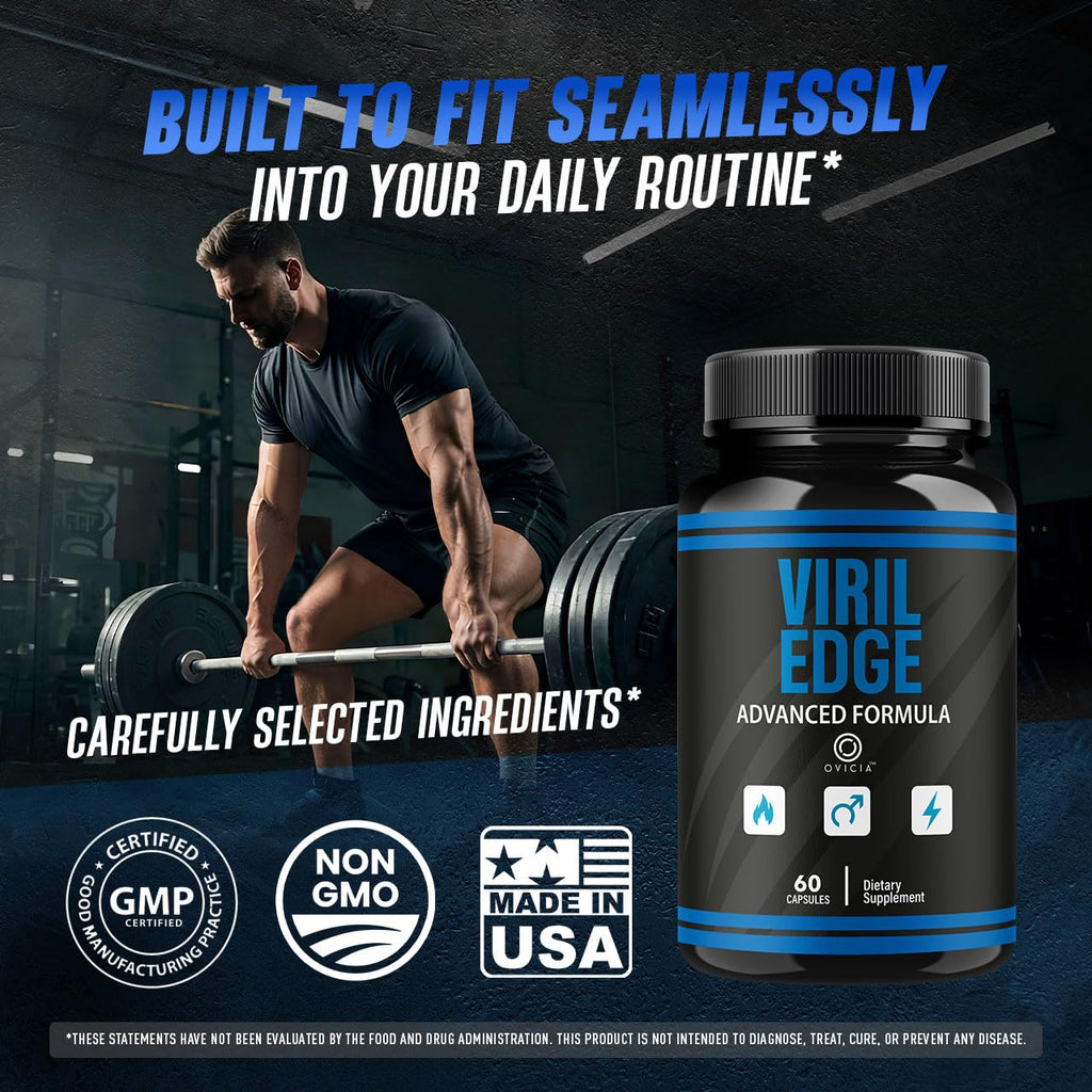 Viril Edge for Men Capsules - Official VirilEdge Pills Advanced Support for Maximum Strength, All Natural Ingredients Premium Vitamins for Overall Health & Wellness, 60 Capsules for 1 Month