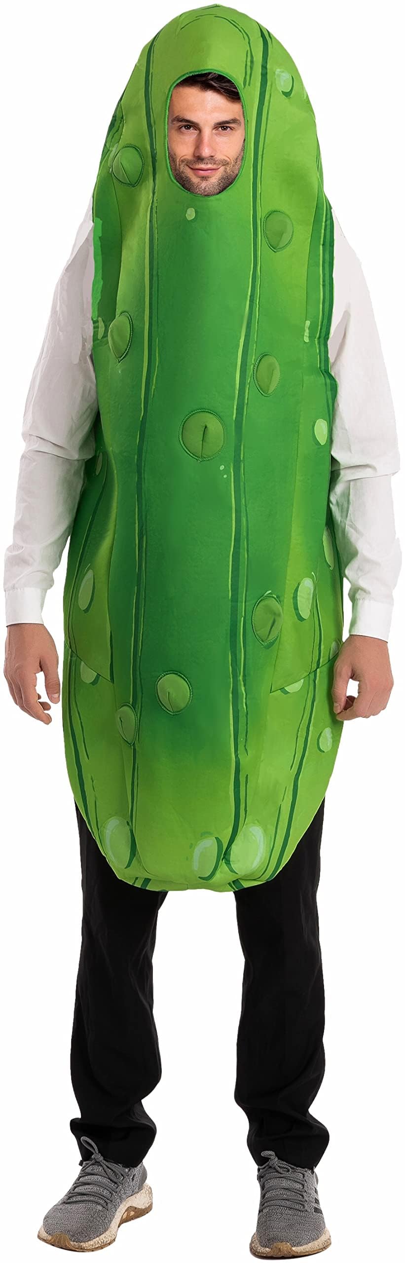 Spooktacular Creations Halloween Pickle Costume Adult, Unisex Food Costume for Men, Green Fruit Jumpsuit Outfit for Dress Up, Cosplay, Themed Parties (Medium)