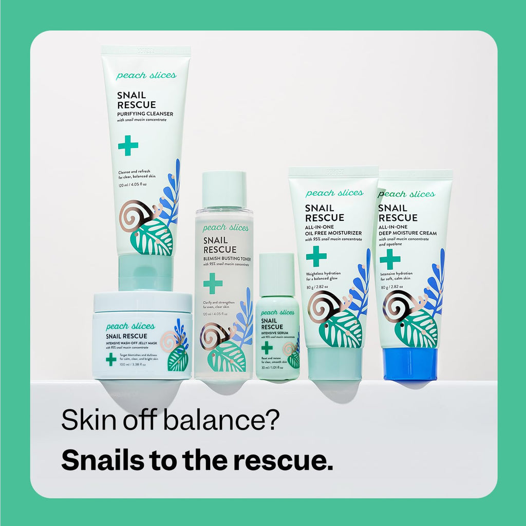 Peach Slices - Snail Rescue Intensive Serum (1.01 oz) - 95% Snail Mucin Concentrate - Reset, Renew & Smooth - Birch Juice, Hyaluronic Acid & Cica - Vegan & Cruelty Free - Korean Skin Care & Beauty