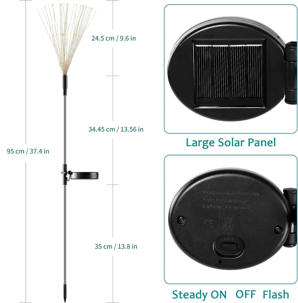 JJGoo Solar Firework Lights, 2 Pack 180 LEDs 2 Lighting Modes Solar Lights Outdoor Waterproof for Garden Patio Walkway Pathway Party Wedding Christmas Decorative - Cool White
