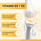 Vitamin D3 K2 Supplement with Vitamin D3 5000 IU, 200 mcg Vitamin K2 MK-7 & Natural Coconut Oil, Plant Based 2-1 Formula for Bone, Teeth, Muscle and Immune Health Support,120 Softgel Capsules