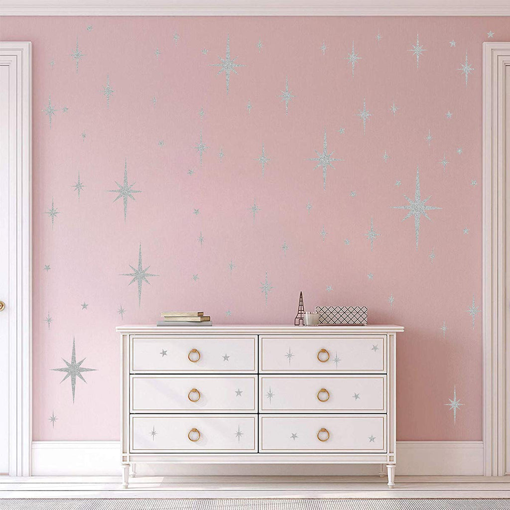 Retro Starburst Wall Decals Star Wall Stickers Atomic Star Walls Decals Geometric Walls Decor Modern Nursery Decor Peel and Stick Stars(116pcs)