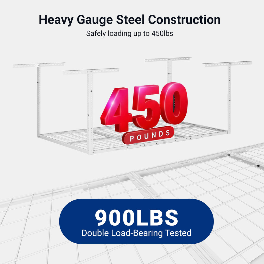FLEXIMOUNTS 2 Pack 3x6 Overhead Garage Storage Adjustable Ceiling Rack 72" Length x 36" Width x 40" Height, 900lbs Total Weight Capacity, White, Classic Series