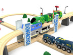 Z MAYABBO Wooden Train Set Accessories Wood Railway Bridge for Railroad Tracks, 2-Level Overpass Compatible for All Railway Tracks System