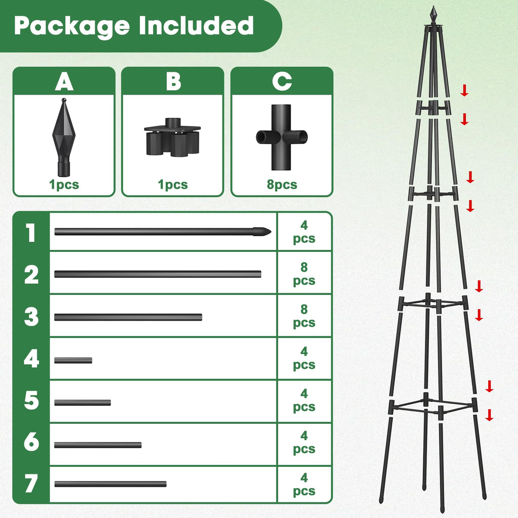 Obelisk Trellis for Climbing Plants, 6 FT Garden Trellises with 16mm Thickened Plastic-Coated Metal Pipes, Trellis for Climbing Potted Plant Vine Flower Rose Vegetable Tomato Cucumber Outdoor Indoor