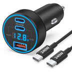 130W 3-Port USB C Super Fast Car Charger (with Voltage Display) for Samsung