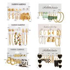 JMScape 34 Pairs Gold Hoop Earrings Set for Women, Fashion Drop Dangle Packs Black Hearts Multipack Hypoallergenic for Valentine's Day Gifts