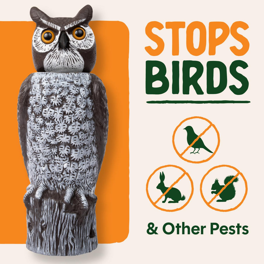 Dalen Large Rotating Head Fake Owl Decoy to Scare Birds Away - 18” Tall - Garden Scarecrow Owl with 360º Rotating Head