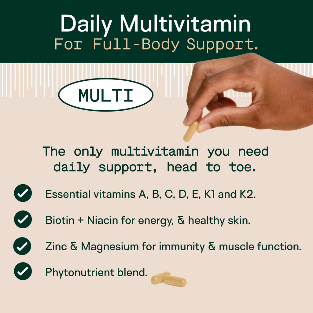 Adapt Naturals Multivitamin for Women & Men, Bioavailable Easy-to-Absorb Multivitamin Daily Supplement with Biotin, Niacin, Vitamin A, B, C, D, E, K1, Zinc, Magnesium - Immune Support - 60 Day Supply