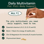Adapt Naturals Multivitamin for Women & Men, Bioavailable Easy-to-Absorb Multivitamin Daily Supplement with Biotin, Niacin, Vitamin A, B, C, D, E, K1, Zinc, Magnesium - Immune Support - 60 Day Supply