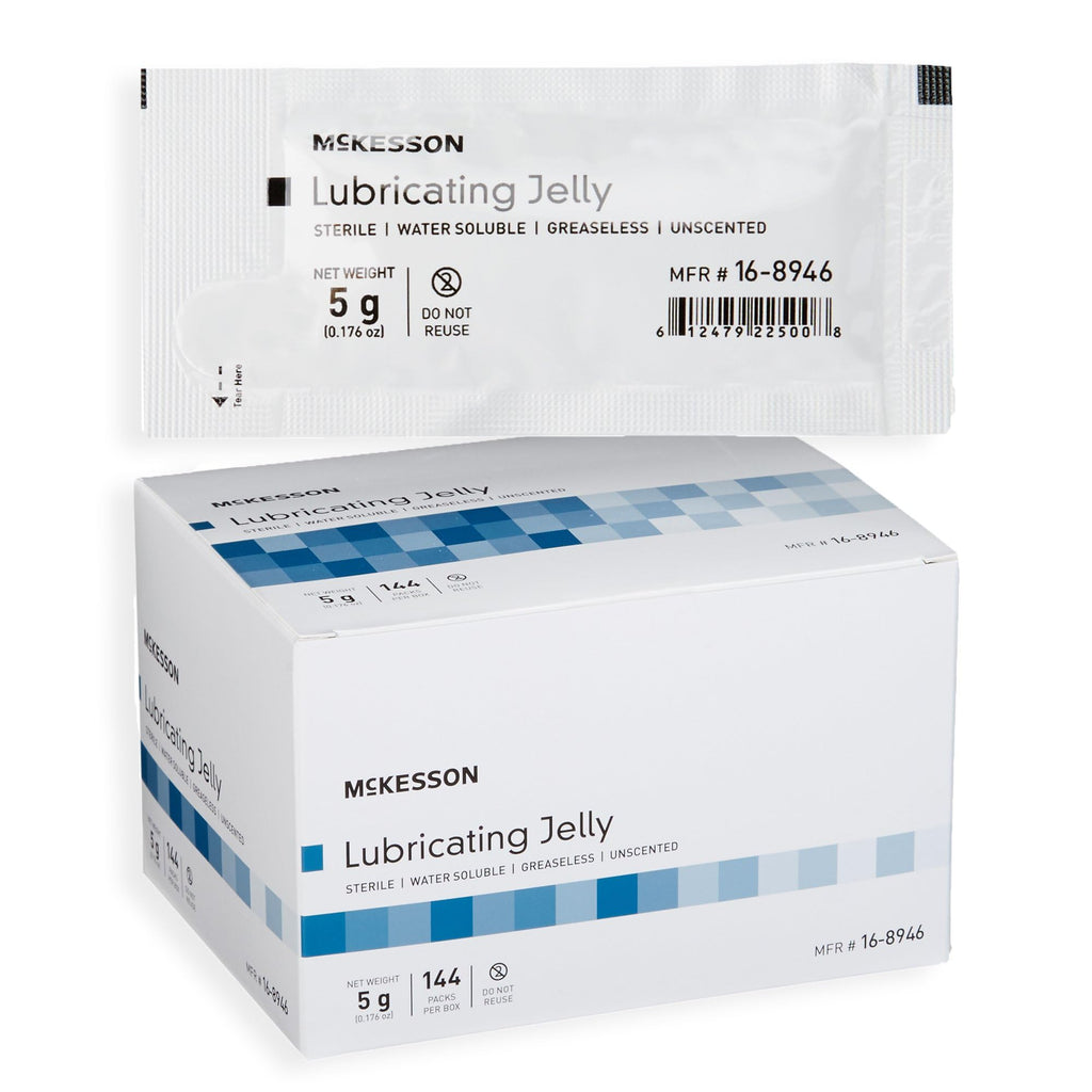 McKesson Lubricating Jelly, 5 g [144 Count] Water Based Non-Sticky Lube, Water Soluble Lubricant Gel - for Surgical, Medical, Personal – Sterile Individual Packets