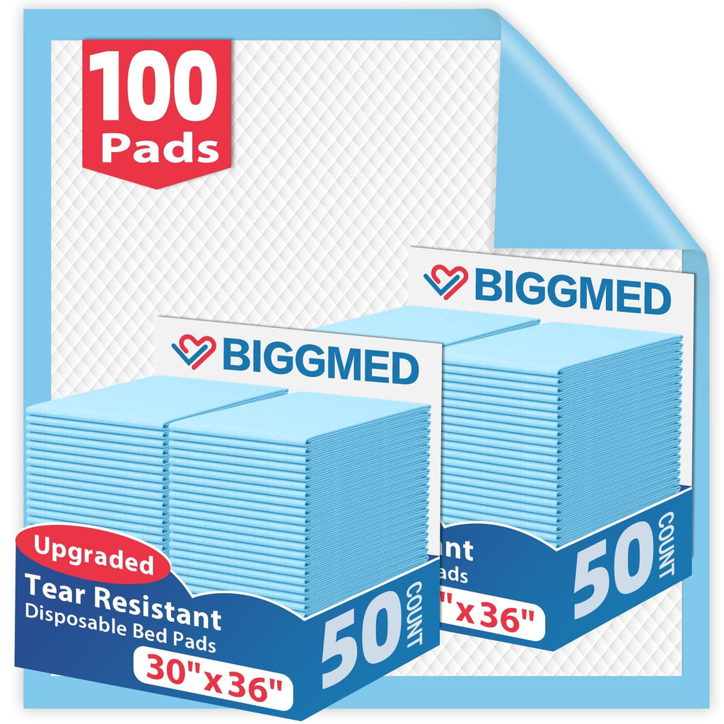 BIGGMED Tear-Resistant Disposable Bed Pads 30" x 36", 100 Count Absorbent Underpads, Chux Thicker Extra Large Incontinence Bed Pads, Pee Pads for Adults, Kids, Elderly, Pets
