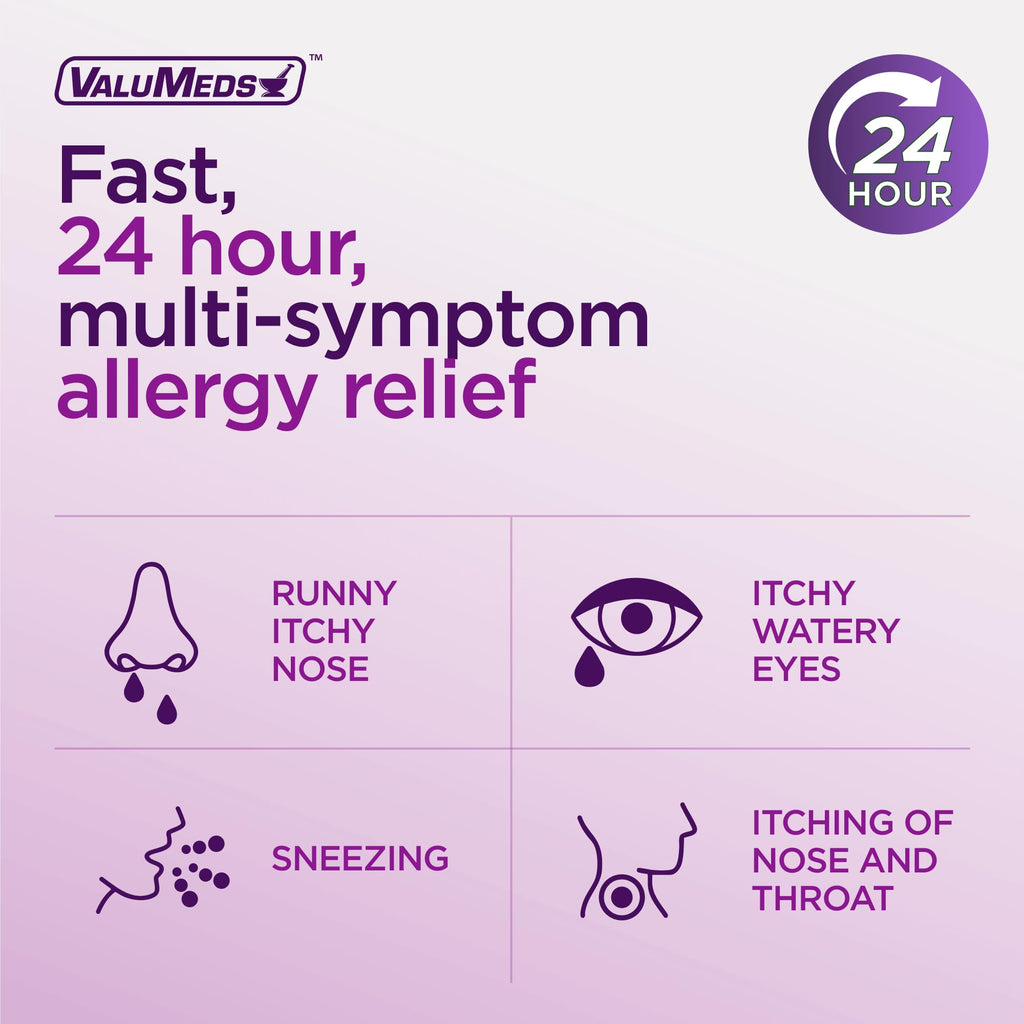 ValuMeds 24-Hour Allergy Relief Fexofenadine Hydrochloride 180mg | Non-Drowsy Antihistamine Generic Medicine for Allergies, Hay Fever, Itchy Eyes for Kids, Adults | Compare to Allegra (200-Count)